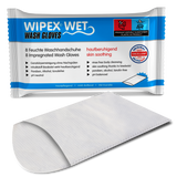WIPEX® WET Wash Gloves – feuchte Waschhandschuhe, Karton 24 × 8 Stück
